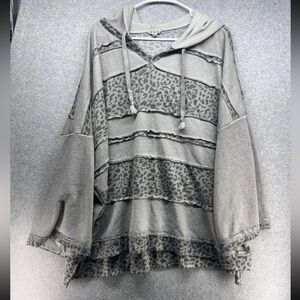 POL Gray Leopard Patterned Hoodie